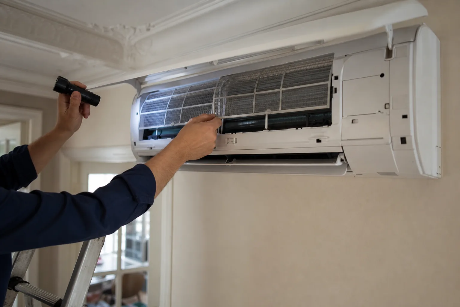 Diagnostic d’un split mural ouvert pour entretien