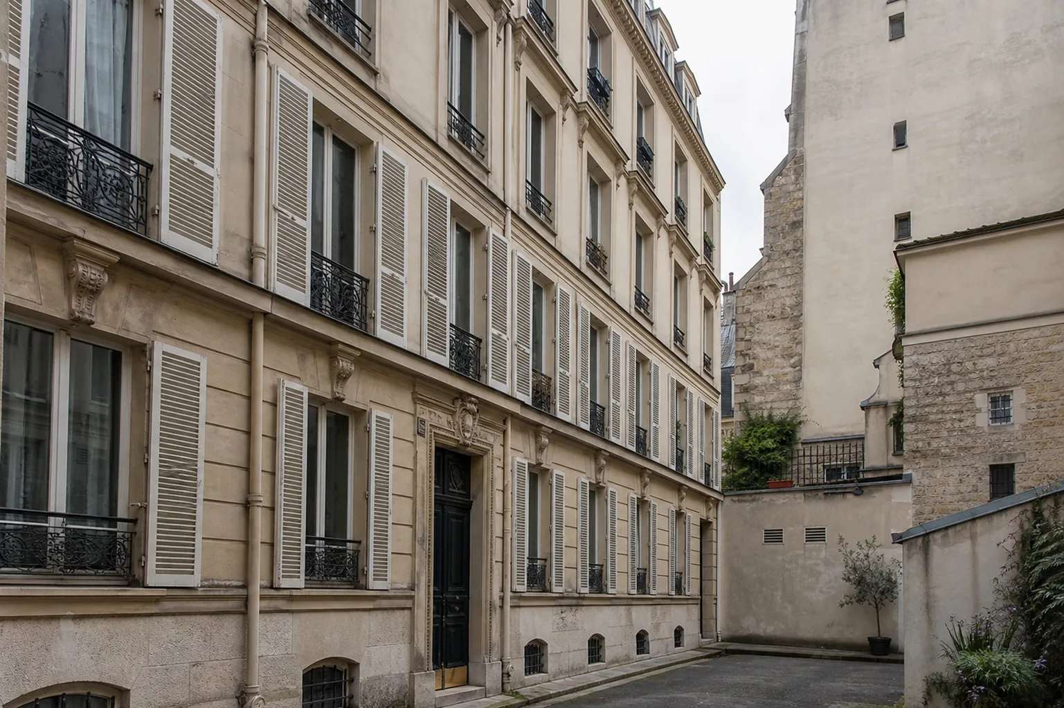 Façade parisienne haussmannienne avec contraintes de copropriété