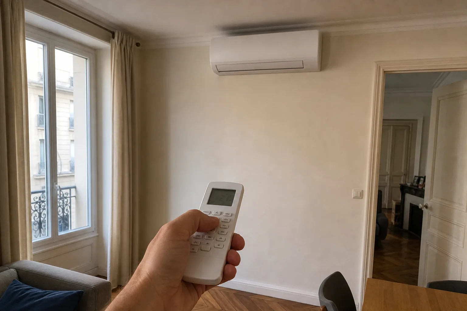 Télécommande orientée vers un split mural après mise en service