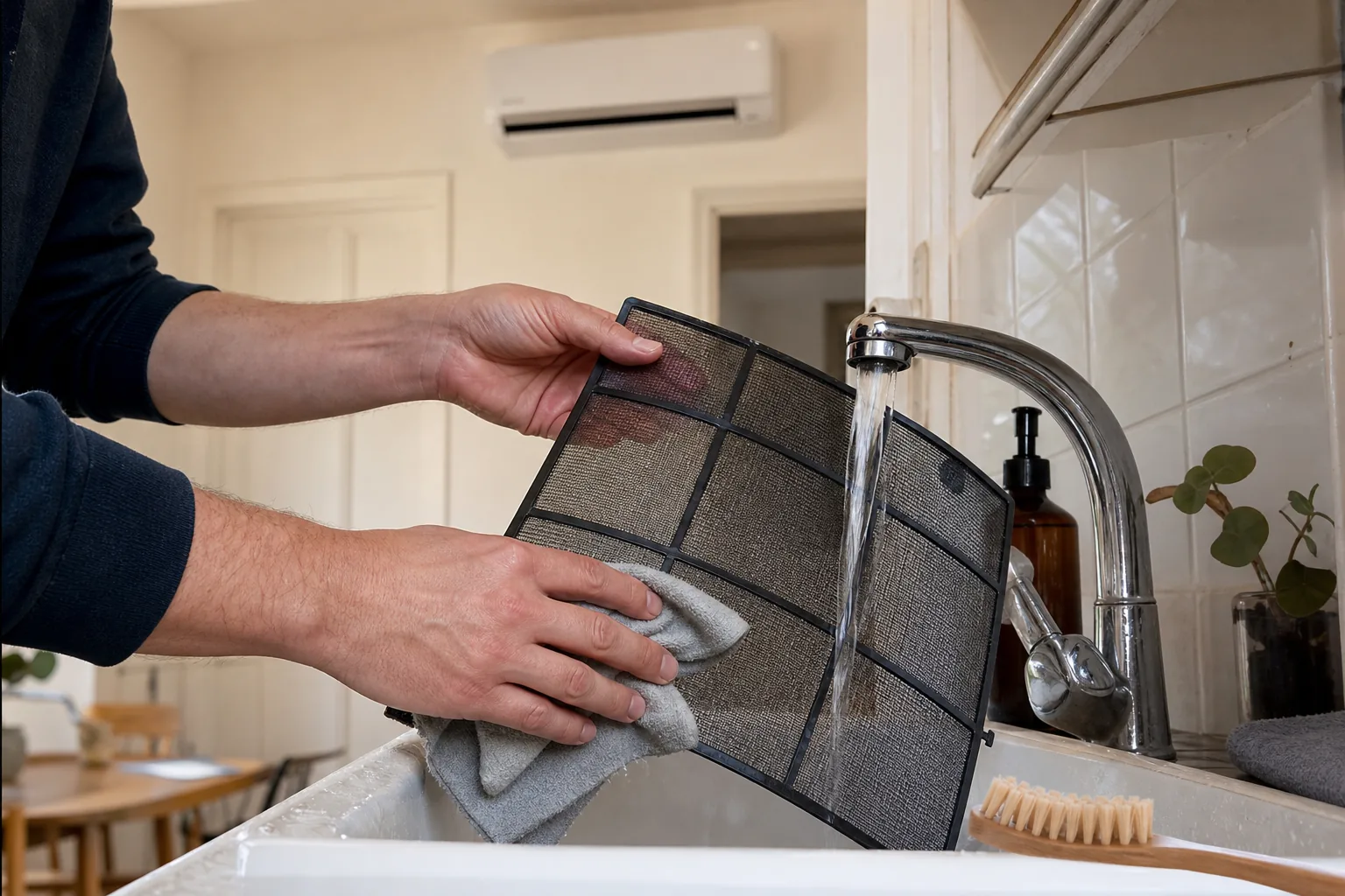 Nettoyage d’un filtre mesh de climatiseur split
